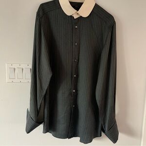 Gucci White Collar Silk Botton Up Black Print Shirt Mens 15 3/4